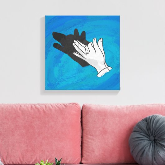 Wolf op blauw canvas afdruk (Insitu (Woonkamer))