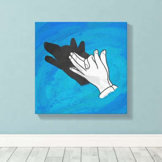 Wolf op blauw canvas afdruk (Insitu (Houten vloer))