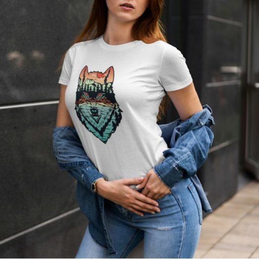 Wolf op bosachtergrond t-shirt