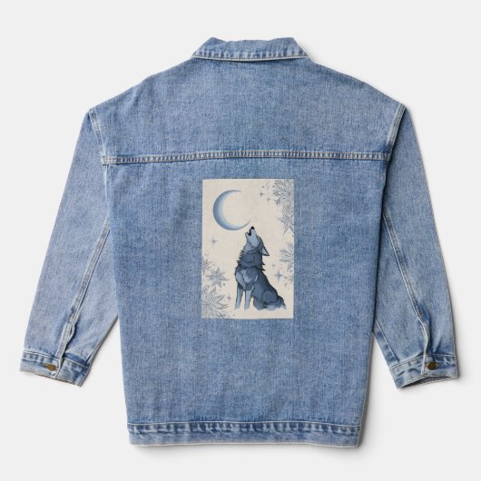 wolf op de maan denim jacket (Achterkant)