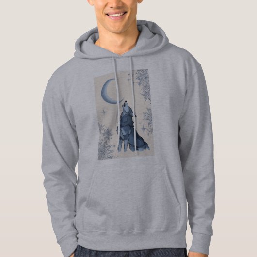 wolf op de maan hoodie (Voorkant)