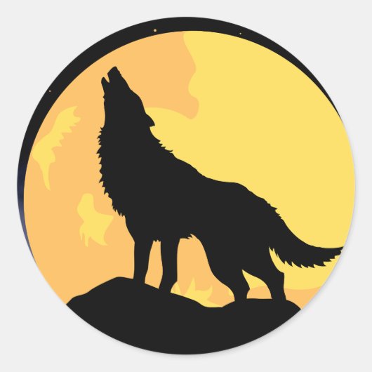 wolf op de maan ronde sticker (Voorkant)