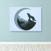 Wolf op een Cliff Howling bij de maan Canvas Afdruk (Insitu (Houten vloer))