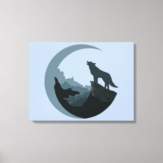 Wolf op een Cliff Howling bij de maan Canvas Afdruk (Voorkant)