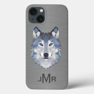 Wolf op Geborsteld Staal Metaal Effect Monogram Case-Mate iPhone Case