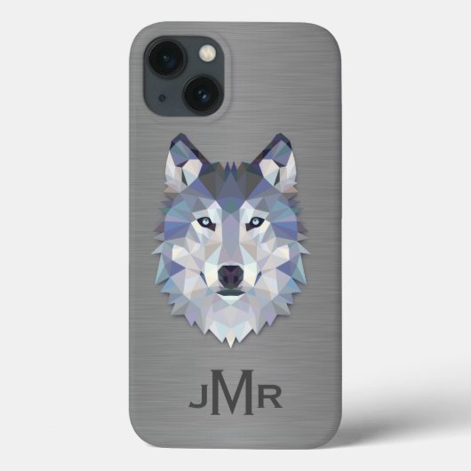 Wolf op Geborsteld Staal Metaal Effect Monogram Case-Mate iPhone Case (Achterkant)