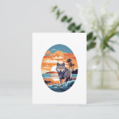 Wolf op het strand briefkaart (Staand voorkant)