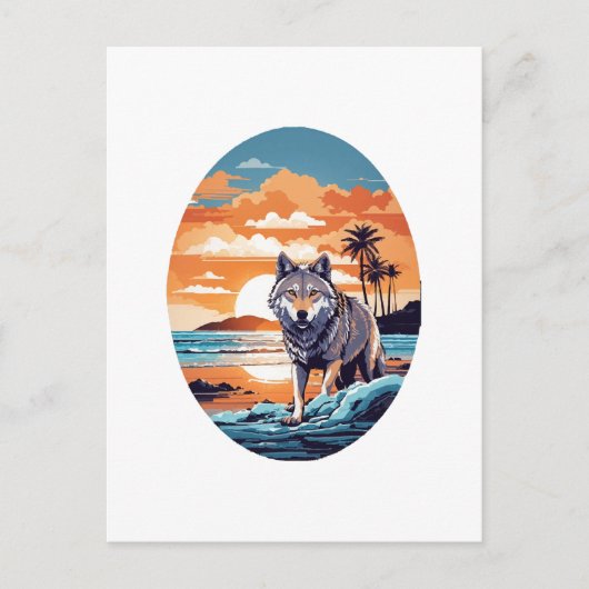 Wolf op het strand briefkaart (Voorkant)