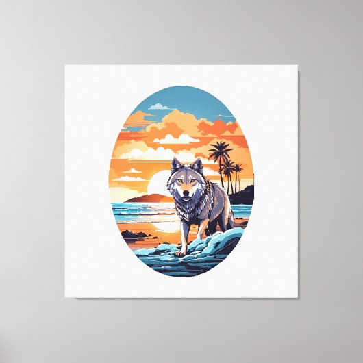 Wolf op het strand canvas afdruk (Voorkant)
