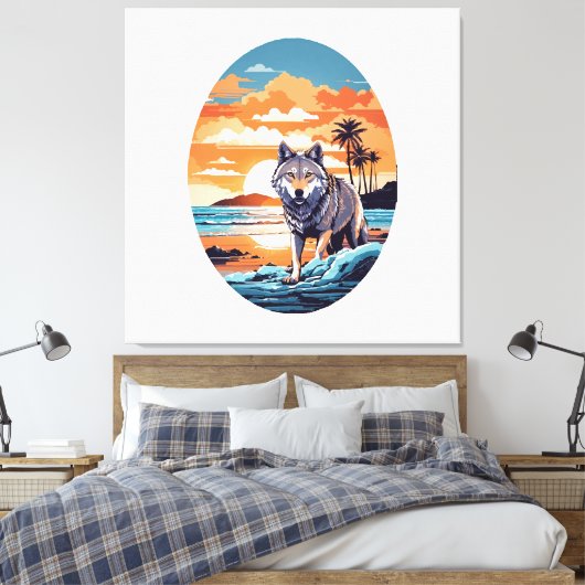 Wolf op het strand canvas afdruk (Insitu (Slaapkamer))