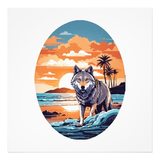 Wolf op het strand foto afdruk (Voorkant)