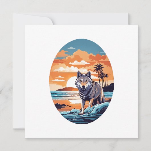Wolf op het strand kaart (Voorkant)