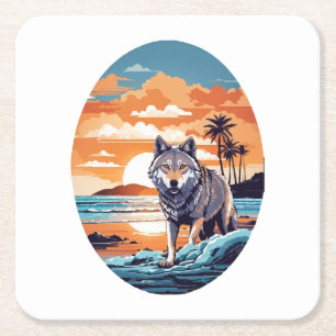 Wolf op het strand kartonnen onderzetters