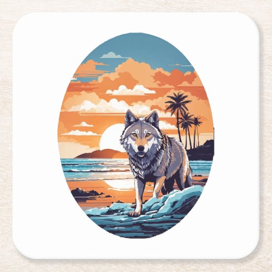 Wolf op het strand kartonnen onderzetters (Voorkant)