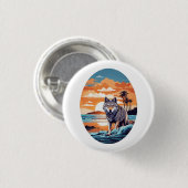 Wolf op het strand ronde button 3,2 cm (Voorkant /achterkant)