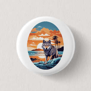 Wolf op het strand ronde button 3,2 cm