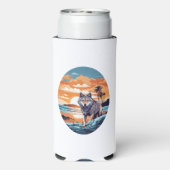 Wolf op het strand seltzer blikjeskoeler (Seltzer Achterkant)