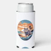 Wolf op het strand seltzer blikjeskoeler (Seltzer Voorkant)
