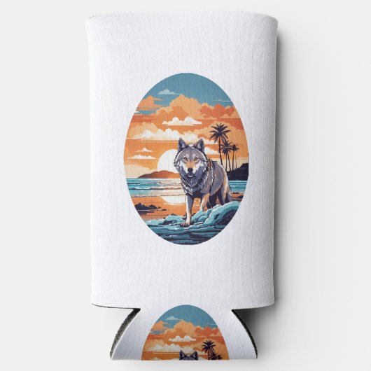 Wolf op het strand seltzer blikjeskoeler (Voorkant)