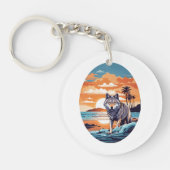 Wolf op het strand sleutelhanger (Voorkant)