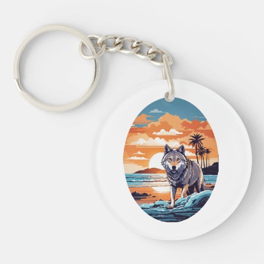 Wolf op het strand sleutelhanger (Voorkant)