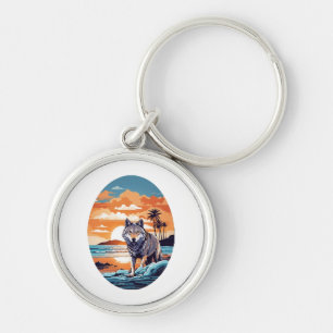 Wolf op het strand sleutelhanger