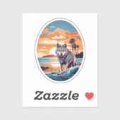Wolf op het strand sticker (Vel)