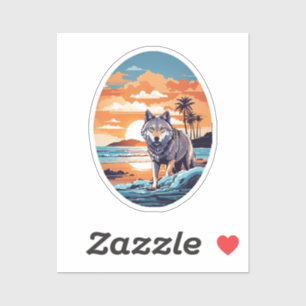 Wolf op het strand sticker