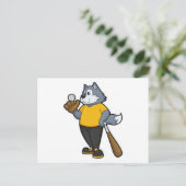 Wolf op honkbal met honkbalknuppel briefkaart (Staand voorkant)
