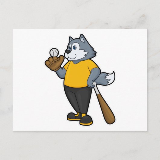 Wolf op honkbal met honkbalknuppel briefkaart (Voorkant)