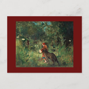 Wolf op pad met rood briefkaart