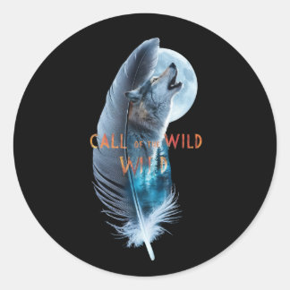 Wolf op zijn tip huilen naar de maan (2) ronde sticker