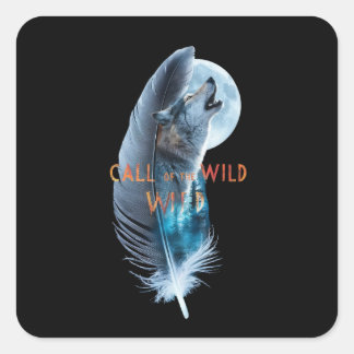 Wolf op zijn tip huilen naar de maan (2) vierkante sticker