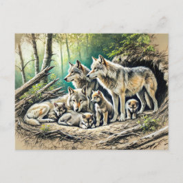 Wolf Pack at the Den with Pups Briefkaart