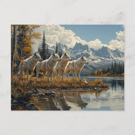Wolf Pack bij het meer Briefkaart (Voorkant)