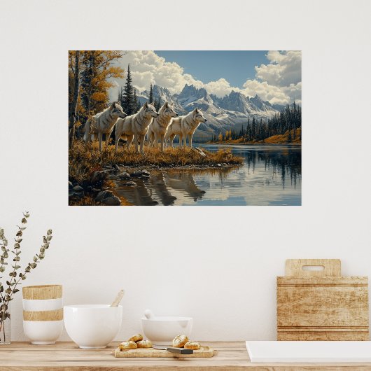 Wolf Pack bij het meer Poster (Keuken)