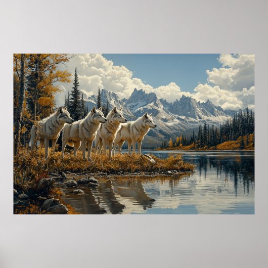 Wolf Pack bij het meer Poster (Voorkant)