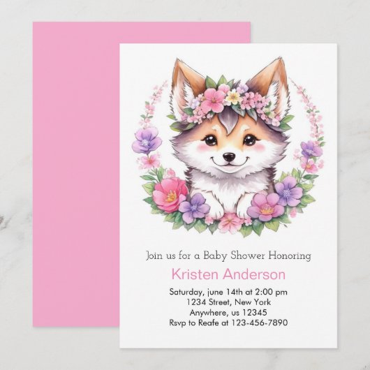 Wolf Pack Celebration: Meisje Baby shower Kaart (Voorkant / Achterkant)