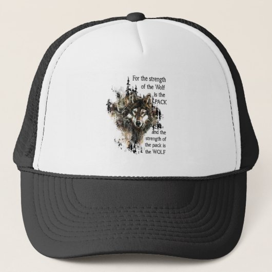 Wolf Pack Family Strength Quote Waterverf Wolven Trucker Pet (Voorkant)