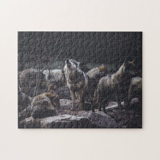 Wolf Pack Forest Gray Wolves Animals Natuur Uitzic Legpuzzel (Horizontaal)