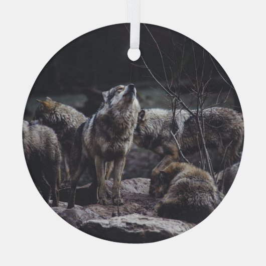 Wolf Pack Glas Ornament (Achterkant)