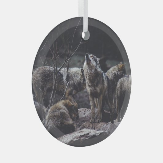 Wolf Pack Glas Ornament (Voorkant Rechts)