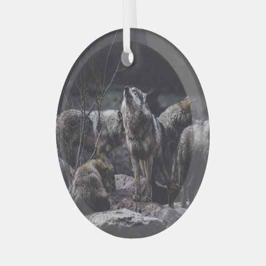 Wolf Pack Glas Ornament (Voorkant links)