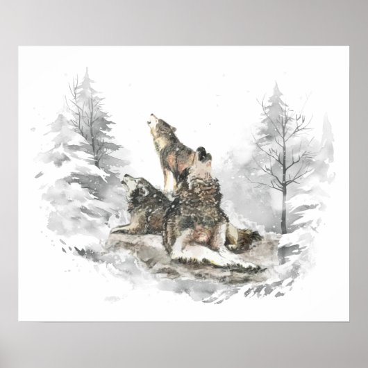 Wolf Pack Howling Winter Song Chorus Animal Art Poster (Voorkant)