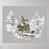 Wolf Pack Howling Winter Song Chorus Animal Art Poster (Voorkant)