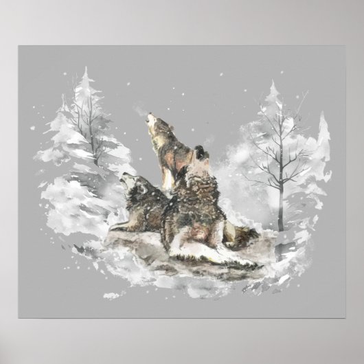 Wolf Pack Howling Winter Song Chorus Animal Art Poster (Voorkant)