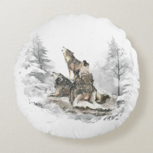 Wolf Pack Howling Winter Song Chorus Animal Art Rond Kussen