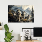 Wolf Pack in het berglandschap Poster (Thuiskantoor)