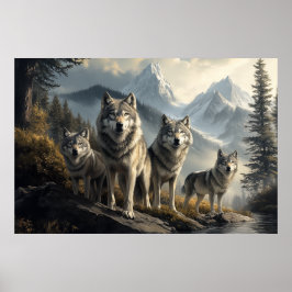 Wolf Pack in het berglandschap Poster