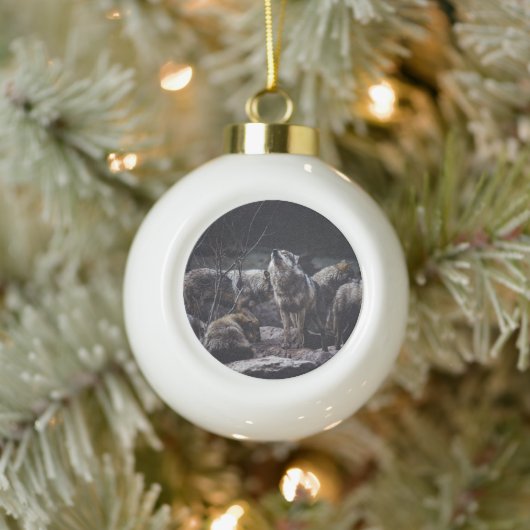 Wolf Pack Keramische Bal Ornament (Boom)